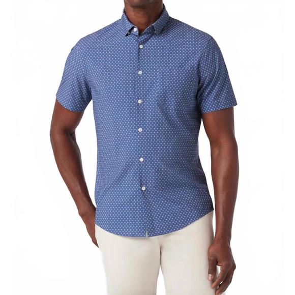 NEW MIZZEN + MAIN leeward short sleeve button down shirt in coastal fjord hatch - Picture 1 of 6
